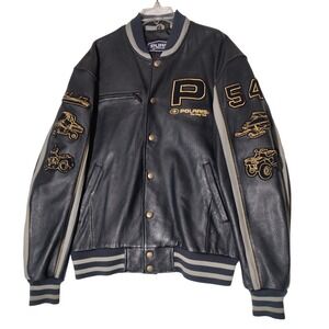 Pure Polaris 50th Anniversary Leather Varsity Jacket Mens XL Black/Gray